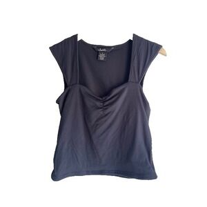 Justify Black Short Sleeve Shirt with Sweetheart Neckline Size L